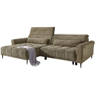 Massivart Ecksofa Cord grün elektrisch ausfahrbar 277 cm - OT links - LOGAN Massivart Ecksofa Cord grün elektrisch ausfahrbar 277 cm - OT links - LOGAN