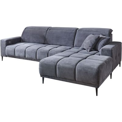 Massivart Ecksofa Cord grau elektrisch ausfahrbar 286 cm - OT rechts - MARISOL Massivart Ecksofa Cord grau elektrisch ausfahrbar 286 cm - OT rechts - MARISOL