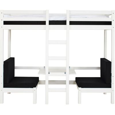 HoppeKids BasicJumbo Hochbett mit schwarzem Sofa, Schreibtisch und inkl. Lattenroste. HoppeKids BasicJumbo Hochbett mit schwarzem Sofa, Schreibtisch und inkl. Lattenroste.