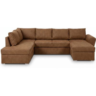 Stefan U-förmiges Schlafsofa mit Chaiselongue auf der rechten Seite, braunes PU-Kunstleder. Stefan U-förmiges Schlafsofa mit Chaiselongue auf der rechten Seite, braunes PU-Kunstleder.
