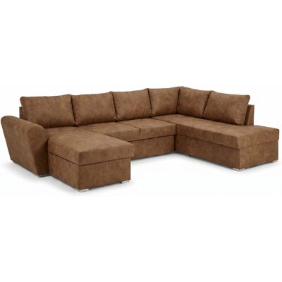 Stefan U-förmiges Schlafsofa mit Chaiselongue auf der linken Seite, braunes PU-Kunstleder. Stefan U-förmiges Schlafsofa mit Chaiselongue auf der linken Seite, braunes PU-Kunstleder.