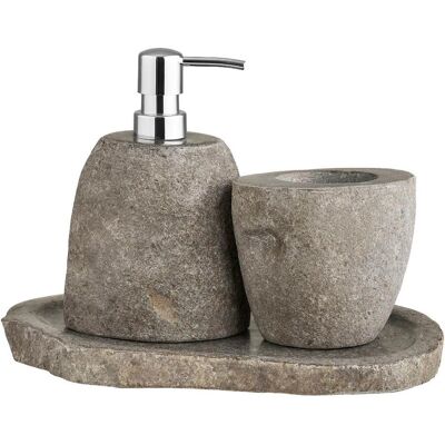 Ulla Badaccessoire-Set Becher, Spender, Tablett natur. Ulla Badaccessoire-Set Becher, Spender, Tablett natur.