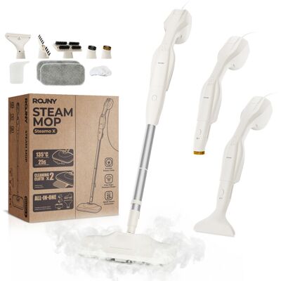 Rouny 2-in-1 Dampfmopp und Hand-Dampfreiniger, 1200 W, 3 Bar Dampfdruck, 25 s Aufheizzeit, 6 m Kabel, 5 Aufsätze für Boden-, Fenster- und Küchenreinigung, STEAMO X Rouny 2-in-1 Dampfmopp und Hand-Dampfreiniger, 1200 W, 3 Bar Dampfdruck, 25 s Aufheizzeit, 6 m Kabel, 5 Aufsätze für Boden-, Fenster- und Küchenreinigung, STEAMO X