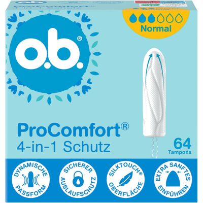 o.b. ProComfort Tampons mit mittlerer Saugstärke für mittlere bis starke Blutung, 64 Stück o.b. ProComfort Tampons mit mittlerer Saugstärke für mittlere bis starke Blutung, 64 Stück