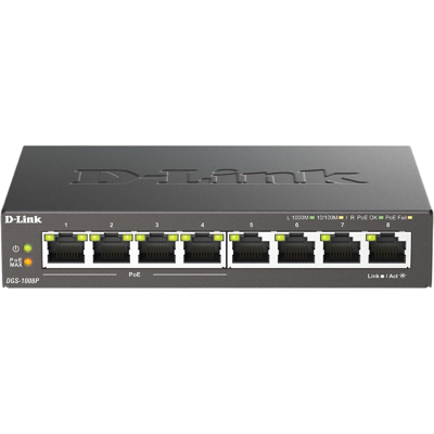 D-Link DGS-1008P/E Netzwerk-Switch Unmanaged L2 Gigabit Ethernet (10/100/1000) Power over Ethernet (PoE) Desktop Schwarz D-Link DGS-1008P/E Netzwerk-Switch Unmanaged L2 Gigabit Ethernet (10/100/1000) Power over Ethernet (PoE) Desktop Schwarz