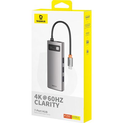 Baseus 7-Port Hub, grau (USB-C zu HDMI 4K60Hz x1 + USB 3.0 × 3 + PD x1 + SD/TF x1) Baseus 7-Port Hub, grau (USB-C zu HDMI 4K60Hz x1 + USB 3.0 × 3 + PD x1 + SD/TF x1)
