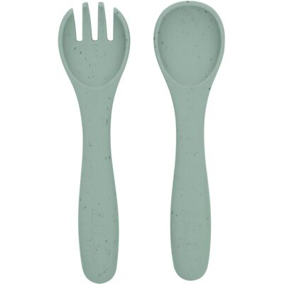 KikkaBoo Kikka Boo Gabel-und-Löffel-Set Platinsilikon Salbei KikkaBoo Kikka Boo Gabel-und-Löffel-Set Platinsilikon Salbei