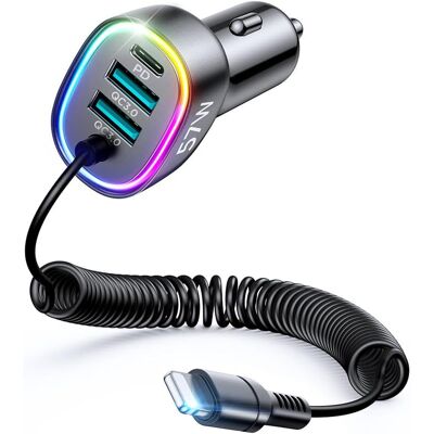 Joyroom schnelles Autoladegerät 4 in 1 PD, QC3.0, AFC, FCP mit Lightning-Kabel 1.6m 57W schwarz Joyroom schnelles Autoladegerät 4 in 1 PD, QC3.0, AFC, FCP mit Lightning-Kabel 1.6m 57W schwarz