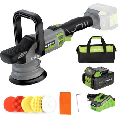 WORKPRO 20 V Akku-Poliermaschine, kabelloser Autopolierer mit 7 Geschwindigkeitsstufen (2000–5000 U/min), 1 x 4,0 Ah Akku, Doppelte Wirkung, mit Aufbewahrungstasche, für Auto, Böden, Fliesen WORKPRO 20 V Akku-Poliermaschine, kabelloser Autopolierer mit 7 Geschwindigkeitsstufen (2000–5000 U/min), 1 x 4,0 Ah Akku, Doppelte Wirkung, mit Aufbewahrungstasche, für Auto, Böden, Fliesen