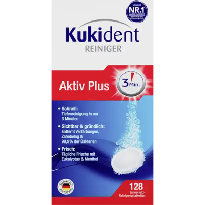 Kukident Active Plus Zahnprothesen-Reinigungstabletten 128 Tabletten Kukident Active Plus Zahnprothesen-Reinigungstabletten 128 Tabletten