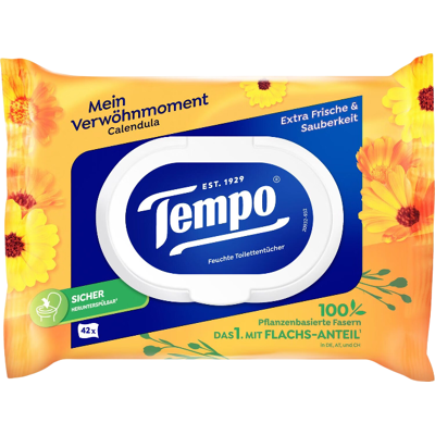 Tempo Feuchtes Toilettenpapier Calendula und Kamille 16 Packungen × 42 Tücher (1 Packung = 42 Tücher) Familienpackung Tempo Feuchtes Toilettenpapier Calendula und Kamille 16 Packungen × 42 Tücher (1 Packung = 42 Tücher) Familienpackung