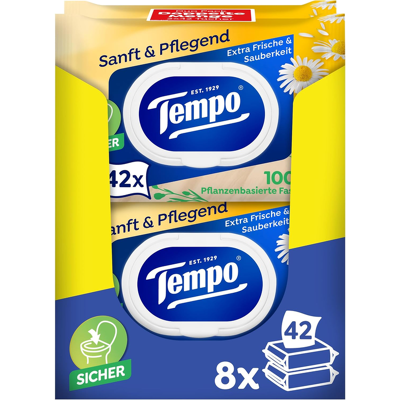 TEMPO Feuchtes Toilettenpapier Sanfte Feuchtigkeitspflege 16 Packungen à 42 Tücher TEMPO Feuchtes Toilettenpapier Sanfte Feuchtigkeitspflege 16 Packungen à 42 Tücher