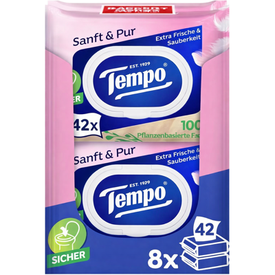 Tempo Toilettentücher Feucht Sanft & Pur 16 Packungen mit 42 Tüchern Tempo Toilettentücher Feucht Sanft & Pur 16 Packungen mit 42 Tüchern