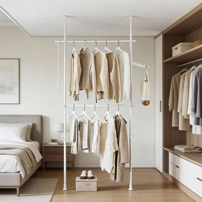SoBuy Teleskop Kleiderständer, robuster Kleiderstange, verstellbarer offener Kleiderschrank für Schlafzimmer, Garderobenständer (2 Teleskopstangen + 2 Kleiderstangen) Weiß SoBuy Teleskop Kleiderständer, robuster Kleiderstange, verstellbarer offener Kleiderschrank für Schlafzimmer, Garderobenständer (2 Teleskopstangen + 2 Kleiderstangen) Weiß