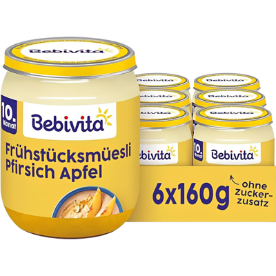 Bebivita Frühstücks-Müsli Pfirsich in Apfel ab 10. Monat 6 x 160 g Bebivita Frühstücks-Müsli Pfirsich in Apfel ab 10. Monat 6 x 160 g