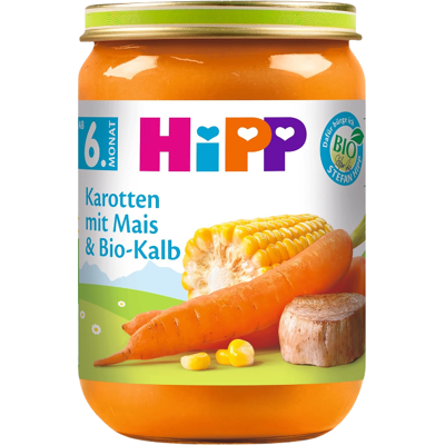 Hipp Karotten mit Mais und Bio-Kalb 6 x 190 g Hipp Karotten mit Mais und Bio-Kalb 6 x 190 g