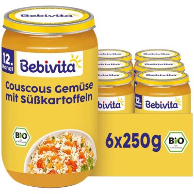Bebivita Menüs ab dem 12. Monat Couscous-Gemüse mit Süßkartoffeln, 250g 6er Pack (6x250g) Bebivita Menüs ab dem 12. Monat Couscous-Gemüse mit Süßkartoffeln, 250g 6er Pack (6x250g)