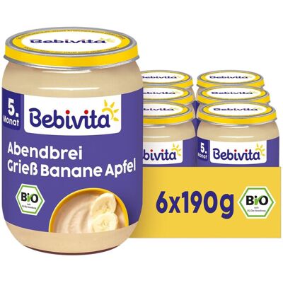Bebivita Abendbrei Grieß-Banane-Apfel, 190g 6er Pack (6x190g) Bebivita Abendbrei Grieß-Banane-Apfel, 190g 6er Pack (6x190g)