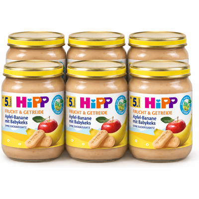 HiPP Frucht & Getreide Apfel-Banane mit Babykeks ab dem 5. Monat 6 x 190 g HiPP Frucht & Getreide Apfel-Banane mit Babykeks ab dem 5. Monat 6 x 190 g