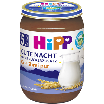 Hipp Bio Gute Nacht-Brei, Grieß (Weizen) - 6 x 190 g (1140 g) - ohne Zuckerzusatz Hipp Bio Gute Nacht-Brei, Grieß (Weizen) - 6 x 190 g (1140 g) - ohne Zuckerzusatz