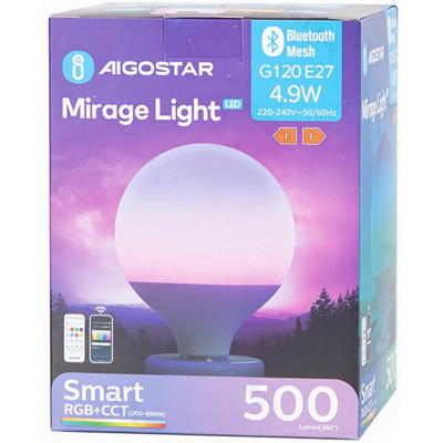Aigostar Bluetooth Mesh Smart Cloud Lampe G120 E27 4,9W RGB+CCT Aigostar Bluetooth Mesh Smart Cloud Lampe G120 E27 4,9W RGB+CCT