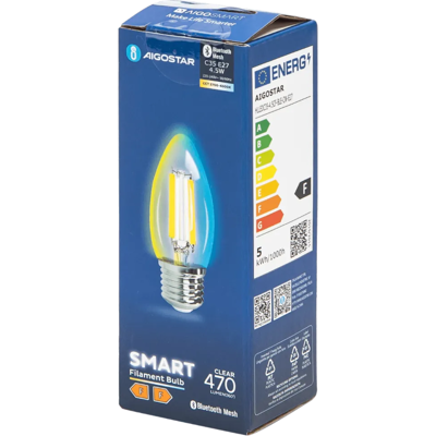 Aigostar Bluetooth Mesh-Version/Smart-Filamentlampe/C35/E27/4,5 W/CCT/klar Aigostar Bluetooth Mesh-Version/Smart-Filamentlampe/C35/E27/4,5 W/CCT/klar