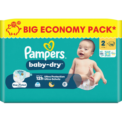 Pampers Baby Dry Größe 2 Mini 4–8 kg große Sparpackung 98 Windeln Pampers Baby Dry Größe 2 Mini 4–8 kg große Sparpackung 98 Windeln