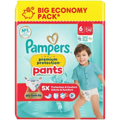Pampers Premium Protection Pants, Größe 6 (Extra groß), 13-19 lbs, Große Vorteilspackung, 38 Stück Pampers Premium Protection Pants, Größe 6 (Extra groß), 13-19 lbs, Große Vorteilspackung, 38 Stück
