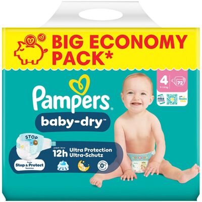 Pampers Baby-Dry Größe 4 Maxi 9–14 kg große Sparpackung Pampers Baby-Dry Größe 4 Maxi 9–14 kg große Sparpackung