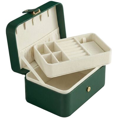 Ochama Tragbare Schmuckbox, Reise-Schmucketui, 2-lagiger Schmuck-Organizer, für größere Accessoires, PU-Oberfläche, Geschenk, Dunkelgrün Ochama Tragbare Schmuckbox, Reise-Schmucketui, 2-lagiger Schmuck-Organizer, für größere Accessoires, PU-Oberfläche, Geschenk, Dunkelgrün