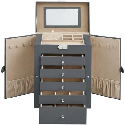 Ochama JOYFURNOS Schmuckkästchen mit 6 Ebenen, Schmuckbox mit 5 Schubladen, großer Stauraum, mit Spiegel, abschließbar, Schmuckaufbewahrung, Geschenk für Ihre Liebsten, für Uhren, Grau Ochama JOYFURNOS Schmuckkästchen mit 6 Ebenen, Schmuckbox mit 5 Schubladen, großer Stauraum, mit Spiegel, abschließbar, Schmuckaufbewahrung, Geschenk für Ihre Liebsten, für Uhren, Grau