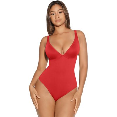 Feelingirl Ein-Stück-Bodysuit mit Plunge-V-Halsausschnitt, Bauch-Kompression, S, rot Feelingirl Ein-Stück-Bodysuit mit Plunge-V-Halsausschnitt, Bauch-Kompression, S, rot