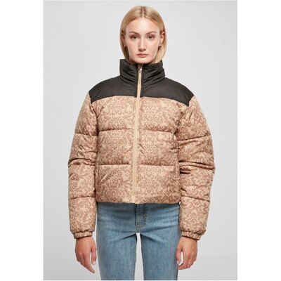 Urban Classics Damen Retro-Pufferjacke AOP Union-Beige-Damast XXL Urban Classics Damen Retro-Pufferjacke AOP Union-Beige-Damast XXL