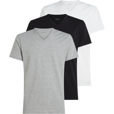 Calvin Klein Herren 3er-Pack T-Shirts mit V-Ausschnitt, Kurzarm, Schwarz, Weiß, Grau Meliert, XS Calvin Klein Herren 3er-Pack T-Shirts mit V-Ausschnitt, Kurzarm, Schwarz, Weiß, Grau Meliert, XS