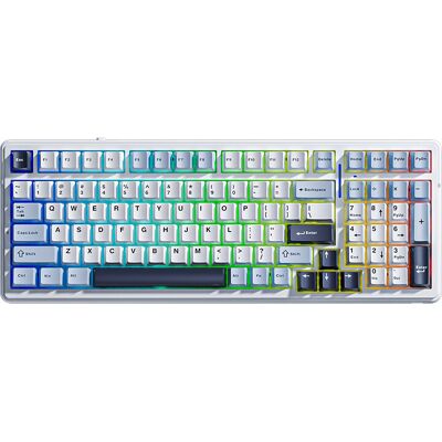 AULA F99 mechanische kabellose Tastatur, US-QWERTY-Layout, Tri-Mode (kabelgebunden/Bluetooth/2,4G) – Hellblau/Grau, Holzschalter V3 AULA F99 mechanische kabellose Tastatur, US-QWERTY-Layout, Tri-Mode (kabelgebunden/Bluetooth/2,4G) – Hellblau/Grau, Holzschalter V3