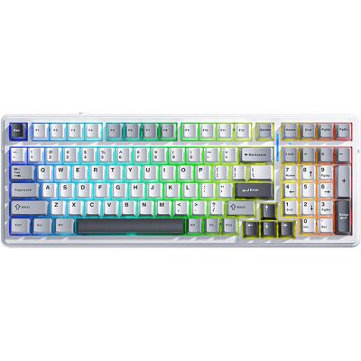 AULA F99 mechanische kabellose Tastatur, US-QWERTY-Layout, Tri-Mode (kabelgebunden/Bluetooth/2,4G) – Hellgrau/Reaper Switch AULA F99 mechanische kabellose Tastatur, US-QWERTY-Layout, Tri-Mode (kabelgebunden/Bluetooth/2,4G) – Hellgrau/Reaper Switch