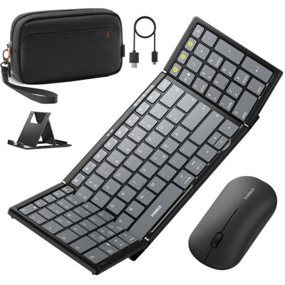 Inateck Faltbares Bluetooth 5.3 tragbares Tastatur- und Tri-Mode-Maus-Set mit Ziffernblock, verstellbarer Ständer, Tragetasche, kompatibel mit Tablets, Smartphones, Laptops, PCs (Windows/iOS/Android), QWERTZ, N0158BK Inateck Faltbares Bluetooth 5.3 tragbares Tastatur- und Tri-Mode-Maus-Set mit Ziffernblock, verstellbarer Ständer, Tragetasche, kompatibel mit Tablets, Smartphones, Laptops, PCs (Windows/iOS/Android), QWERTZ, N0158BK