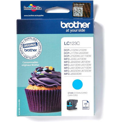 Brother LC-123C Cyan-Tintenpatrone, Einzelpackung, hohe Reichweite, 1 Patrone, Original-Brother-Verbrauchsmaterialien (Reichweite bis zu 600 Seiten) Brother LC-123C Cyan-Tintenpatrone, Einzelpackung, hohe Reichweite, 1 Patrone, Original-Brother-Verbrauchsmaterialien (Reichweite bis zu 600 Seiten)