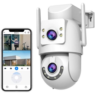 JOOAN Outdoor-Überwachungskamera HD 2K Doppelobjektiv Dual WiFi 5 GHz 2,4 GHz verkabelt, PTZ-Drehung 2-Wege-Audio-Ton-Licht-Alarm, automatische Verfolgung, Freigabe Cloud / Kartenspeicher Farbe Nacht JOOAN Outdoor-Überwachungskamera HD 2K Doppelobjektiv Dual WiFi 5 GHz 2,4 GHz verkabelt, PTZ-Drehung 2-Wege-Audio-Ton-Licht-Alarm, automatische Verfolgung, Freigabe Cloud / Kartenspeicher Farbe Nacht