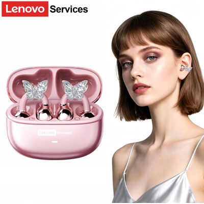 Lenovo Services Lenovo LE302 kabellose Kopfhörer in Rosa + Kopfhörer-Zubehör – Silberne Doppelschmetterlinge Lenovo Services Lenovo LE302 kabellose Kopfhörer in Rosa + Kopfhörer-Zubehör – Silberne Doppelschmetterlinge