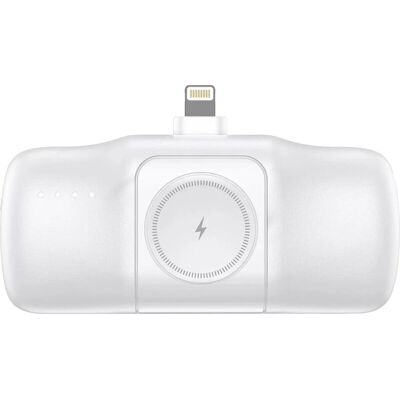 Wozinsky WF16-YLS 5000mAh 15W Lightning Mini Powerbank mit integriertem USB-C-Kabel und Apple Watch-Ladegerät – Weiß Wozinsky WF16-YLS 5000mAh 15W Lightning Mini Powerbank mit integriertem USB-C-Kabel und Apple Watch-Ladegerät – Weiß