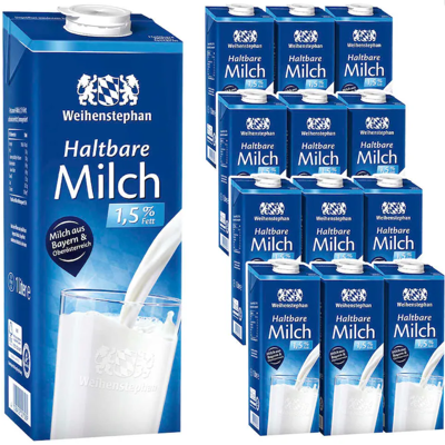 Weihenstephan Haltbare Milch 1,5% 12er-Pack (12 x 1 l) Weihenstephan Haltbare Milch 1,5% 12er-Pack (12 x 1 l)