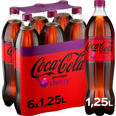 Coca-Cola Zero Sugar Cherry Cola - Zuckerfrei, kalorienfrei, koffeinhaltiges Erfrischungsgetränk mit Kirschgeschmack - 6 x 1,25 L Einweg-PET-Flaschen - Lagerpackung Coca-Cola Zero Sugar Cherry Cola - Zuckerfrei, kalorienfrei, koffeinhaltiges Erfrischungsgetränk mit Kirschgeschmack - 6 x 1,25 L Einweg-PET-Flaschen - Lagerpackung