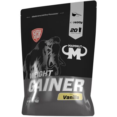 Mammut Nutrition Crash Weight Gainer Pulver Vanilla – 1,4 kg – 518 kcal/Shake für Gewichtszunahme – 80% Kohlenhydrate – 4-Komponenten Protein – Ideal für Ausdauer- und Leistungssportler Mammut Nutrition Crash Weight Gainer Pulver Vanilla – 1,4 kg – 518 kcal/Shake für Gewichtszunahme – 80% Kohlenhydrate – 4-Komponenten Protein – Ideal für Ausdauer- und Leistungssportler