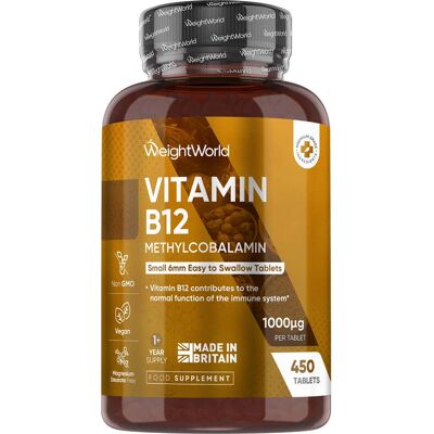WeightWorld Vitamin B12 Tabletten - Hochdosiert - 1000mcg Veganer Supplement - 450 Tabletten - Energie & Gehirn WeightWorld Vitamin B12 Tabletten - Hochdosiert - 1000mcg Veganer Supplement - 450 Tabletten - Energie & Gehirn