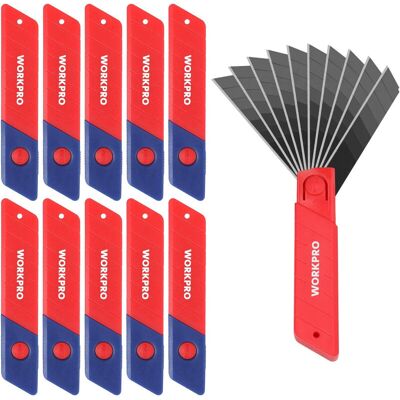 WORKPRO Schneidmesser-Klingen 18 mm, Packung mit 100 Stück für Profis, gehärtete und extrem scharfe Ersatzklingen aus SK5, Abbrechklingen für Teppichmesser, Cuttermesser. WORKPRO Schneidmesser-Klingen 18 mm, Packung mit 100 Stück für Profis, gehärtete und extrem scharfe Ersatzklingen aus SK5, Abbrechklingen für Teppichmesser, Cuttermesser.