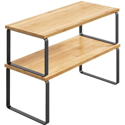 Ochama 2er-Set erweiterbare Schrankregal-Organizer, stapelbares Gewürzregal für die Küche, Metall und Holz, Schwarz und Beige Ochama 2er-Set erweiterbare Schrankregal-Organizer, stapelbares Gewürzregal für die Küche, Metall und Holz, Schwarz und Beige