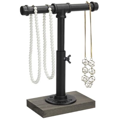 MyGift Höhenverstellbarer Industrierohr-Organizer-Ständer - Rustikaler T-Bar für Schmuck, Kopfhörer, Medaillen, Küchenutensilien & Display, Graue Holz-Basis (Schwarz/Grau, Landhausstil) MyGift Höhenverstellbarer Industrierohr-Organizer-Ständer - Rustikaler T-Bar für Schmuck, Kopfhörer, Medaillen, Küchenutensilien & Display, Graue Holz-Basis (Schwarz/Grau, Landhausstil)