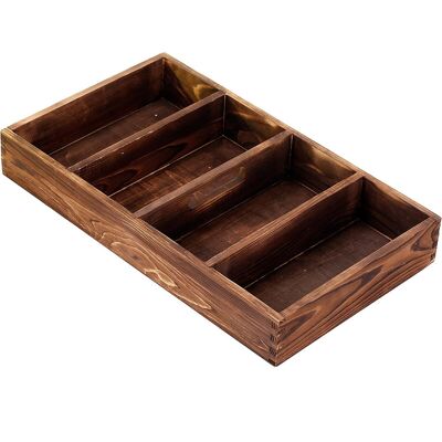 MyGift Aufbewahrungsorganizer aus geflämmtem Holz mit 4 Fächern, Besteckkasten für Küchenutensilien mit Tragegriff MyGift Aufbewahrungsorganizer aus geflämmtem Holz mit 4 Fächern, Besteckkasten für Küchenutensilien mit Tragegriff