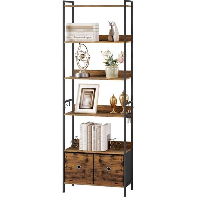 WOLTU 5-stufiges hohes Regal, schmales Aufbewahrungsregal, mit 2 Schubladen und 4 Haken, für Schlafzimmer, Arbeitszimmer und Wohnzimmer, Rustikal Braun+Schwarz, RGB62vbn WOLTU 5-stufiges hohes Regal, schmales Aufbewahrungsregal, mit 2 Schubladen und 4 Haken, für Schlafzimmer, Arbeitszimmer und Wohnzimmer, Rustikal Braun+Schwarz, RGB62vbn